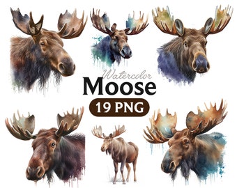 Moose, Watercolor Moose Clipart, Decor Wall Art, Moose PNG, Watercolor Animals, Sublimation
