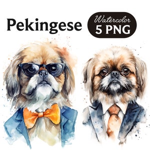 Pekingese Clipart, Cute Dog Clipart, Dog PNG, Watercolor Pekingese PNG, Dog Portrait, Cool Dog