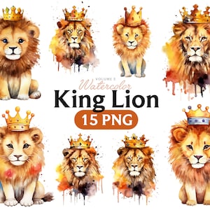 Rey León Clipart, León acuarela, Imágenes prediseñadas de León, León PNG, Imágenes Prediseñadas de León, Arte León, Rey León, digital, animal, Volumen 2