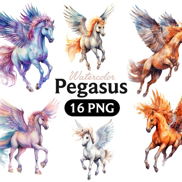 Pegasus clipart, Pegasus PNG, Horse clipart, Animal clipart, Watercolor pegasus clipart, Fantasy clipart, Magic clipart