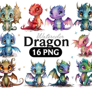 Watercolor Fantasy Dragon Clipart: Colorful Dragon PNG (Digital Download)