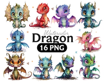 Watercolor Fantasy Dragon Clipart: Colorful Dragon PNG (Digital Download)