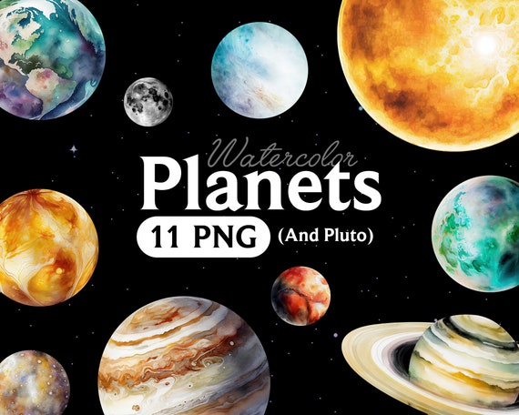 Watercolor Planets Clipart: Solar System Graphics (Digital Download)