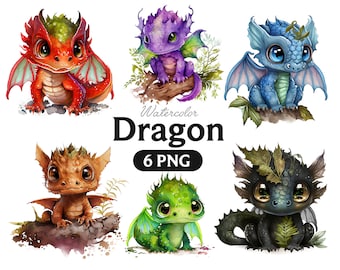 Watercolor Fantasy Dragon Clipart: Colorful Dragon PNG (Digital Download)