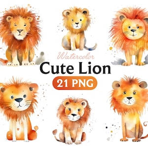 Aquarel schattige leeuw, schattige leeuw clipart, schattige leeuw PNG, schattige leeuw clipart, schattige leeuw kunst, baby leeuw, digitaal, dier