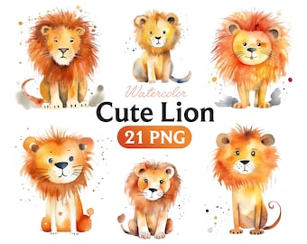 Watercolor Cute Lion, Cute Lion clipart, Cute Lion PNG, Cute Lion clipart, Cute Lion art, Baby Lion, digital, animal