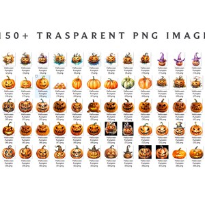 Pu&ograve; includere: Una collezione di oltre 150 illustrazioni di zucche di Halloween in formato PNG. Le illustrazioni presentano vari stili di zucche, tra cui zucche intagliate, zucche con cappelli e zucche con fiori. Le zucche sono tutte in tonalit&agrave; di arancione, verde e marrone.