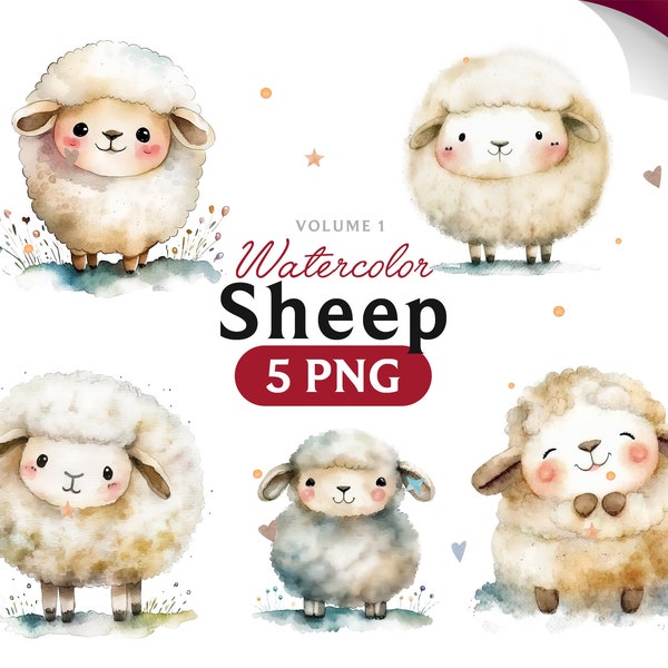 Watercolor Sheep Clipart, Cute Sheep Png, Watercolor Sheep, Sheep clipart, Sheep PNG, Sheep art, Sheep, Sheep digital, Animal, Volume 1.