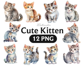 Watercolor Cats Clipart,Cat Clipart, Cute Kittens, Fluffy Cats, Watercolor Clipart, Cute Cat, Kitten Watercolor