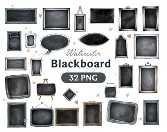 Watercolor Blackboard Clipart: 32 PNG Art Elements (Digital Download)