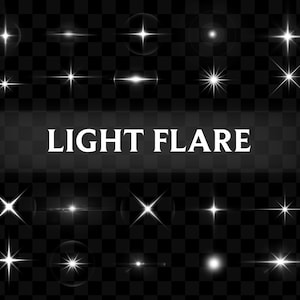 May include: A collection of 20 white light flares on a black and white checkered background. The text "LIGHT FLARE" is in the center of the image.