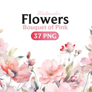 Rosa Blumen PNG, Aquarell Blumen Clipart Sträuße, Elemente, kommerzielle Nutzung, digitale Clipart PNG