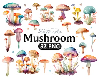 Watercolor Mushroom Clipart Set: Woodland PNG Images (Digital Download)