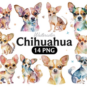 Chihuahua Watercolor Clipart, Chihuahua PNG, Cute Dog Nursery Decor Wall Art, Little Pet Doggie Animal