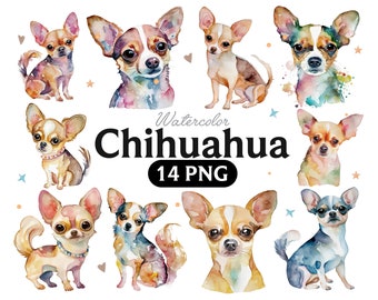Chihuahua Watercolor Clipart, Chihuahua PNG, Cute Dog Nursery Decor Wall Art, Little Pet Doggie Animal