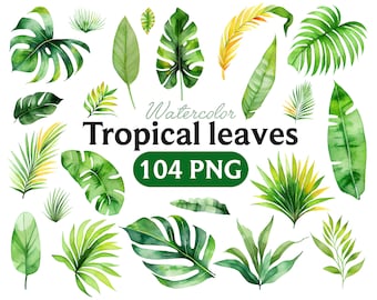 Watercolor Tropical Leaf Clipart: Monstera & Greens (PNG Digital Download)