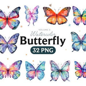 Butterfly Clipart, Watercolor Butterfly PNG, Floral Clipart, Summer Clipart, Butterfly Painting, Lavender Plant