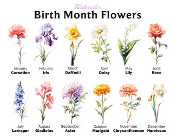 Printable Stickers Months Month Names Clipart Watercolor - Etsy