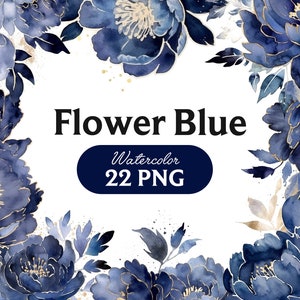Flowers PNG, Watercolor Flower Clipart, Blue Flowers Bundle Illustrations, Instant Download, Digital Png