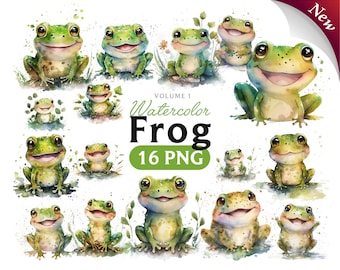 Clipart de sapo em aquarela: 16 artes de animais em PNG (download digital)
