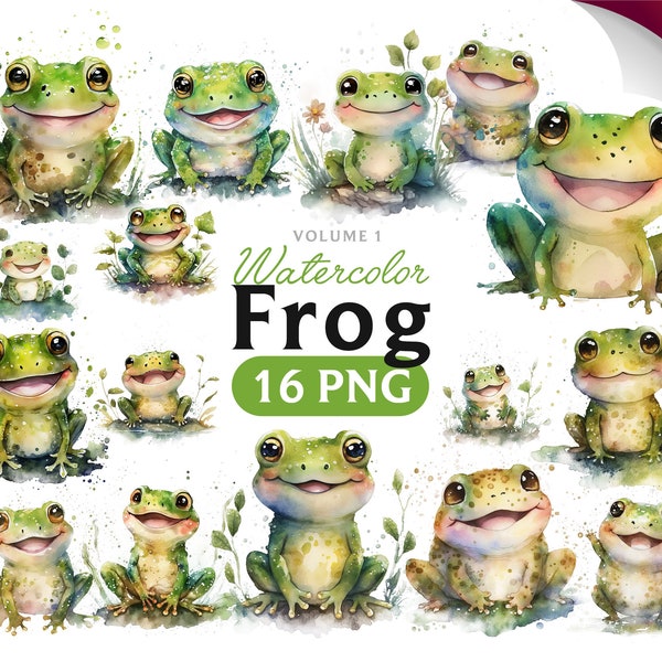 Watercolor Frog, Frog clipart, Frog PNG, Frog clipart, Frog art, Frog, digital, animal