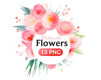 Aquarell Blumen Clipart: Rosa Floral PNG Bündel (digitaler Download)