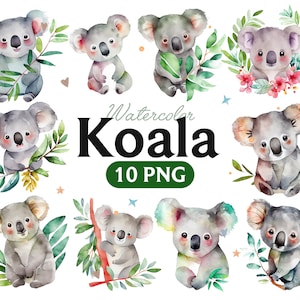 Koala Bear Watercolor Clipart, Cute Baby Shower Graphics, Nursery Decor ...