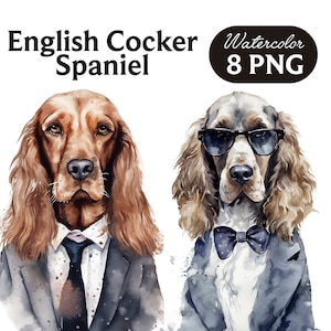 Watercolor English Cocker Spaniel Clipart: Dog Portrait PNG (Digital Download)