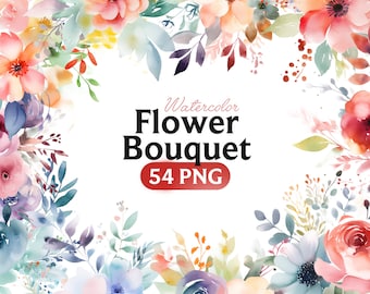 Flowers bouquet PNG, Watercolor Flower Clipart, Pink Flowers Bundle Illustrations, Instant Download, Digital Png