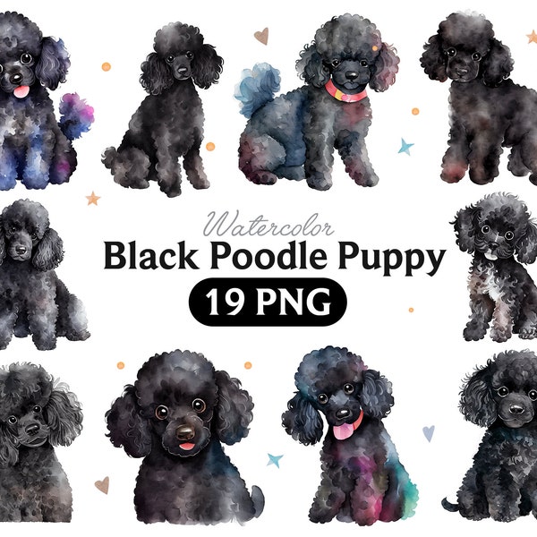 Black Poodle Puppy Clipart, Poodle Watercolor Clipart, Cute Dog Nursery Decor Wall Art, Little Pet Doggie Animal