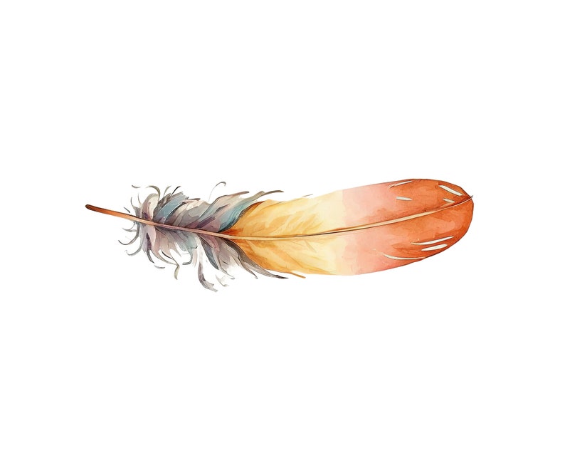 K&ouml;nnte beinhalten: Eine einzelne, weiche, braune, gelbe und graue Feder mit einer zarten, federartigen Textur. Die Feder ist auf einem wei&szlig;en Hintergrund isoliert.