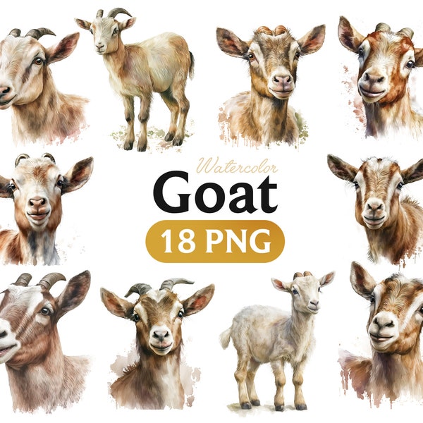 Goat Watercolor, Goat PNG, Baby Animals, Farm Animals PNG, Cute Goat, Nursery Wall Art, Farm PNG, Watercolor Animals Clipart