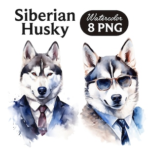Siberian Husky Clipart, Cute Dog Clipart, Dog PNG, Watercolor Siberian Husky PNG, Dog Portrait, Cool Dog