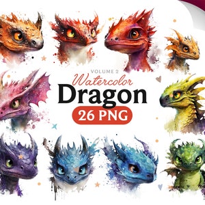 Cute Dragon Png, Watercolor Dragon, Dragon clipart, Dragon PNG, Dragon clipart, Dragon art, Dragon, digital, animal, Volume 2