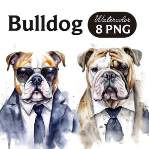 Bulldog Clipart, Cute Dog Clipart, Dog PNG, Watercolor Bulldog PNG, Dog Portrait, Cool Dog