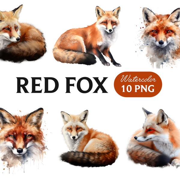 Watercolor Fox Clipart, Cute Fox PNG, Woodland Animals Clipart, Nursery Clipart, Kawaii Clipart, Red Fox, Commercial License