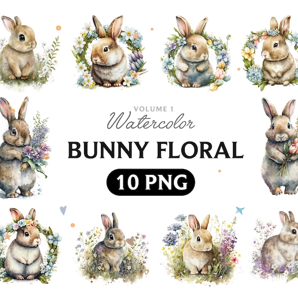 Easter Clipart, Floral Spring Rabbit Png, Watercolor Easter, Easter clipart, bunny PNG, Easter clipart, bunny art, bunny, digital, Rabbit