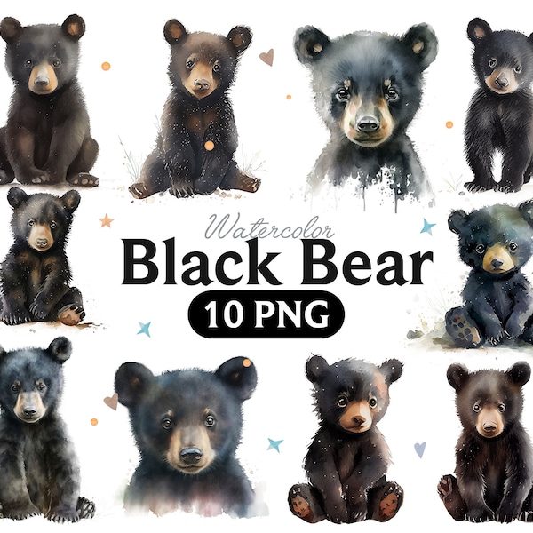 Black Bear Watercolor Clipart, Cute Black Bear Graphics, Nursery Decor Wall Art, Black Bear Animal, Bear