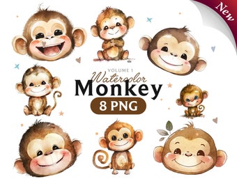 Monkey clipart, Cute Monkey Png, Watercolor Monkey, Monkey PNG, Monkey clipart, Monkey art, Monkey, digital, animal, Volume 1