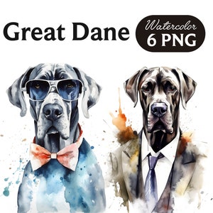 Great Dane Clipart, Cute Dog Clipart, Dog PNG, Watercolor Great Dane PNG, Dog Portrait, Cool Dog