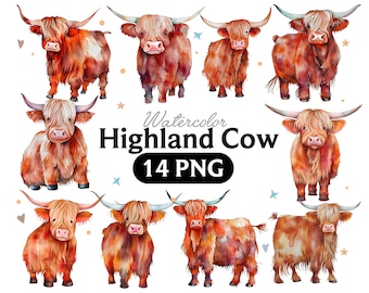 Highland Cow Aquarelle Clipart, Highland Cow png, Ecosse Farm Animal