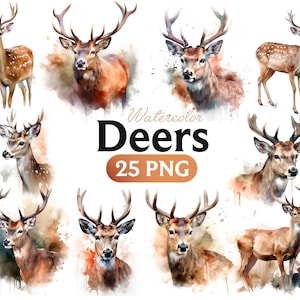 Watercolor Deer Clipart, Nursery Decor, Deer PNG, Watercolor animals clipart, Wild Life, Wild Animals, Printable Wall Art