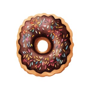 May include: A chocolate glazed donut with colorful sprinkles.