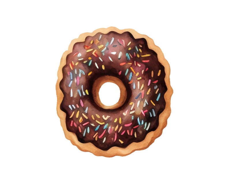 May include: A chocolate glazed donut with colorful sprinkles.