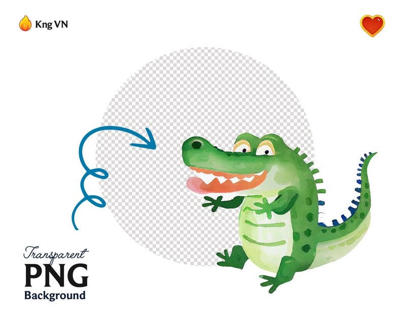 May include: A cartoon illustration of a green crocodile with a wide open mouth, showing its teeth. The crocodile has a light green belly and a blue tail. The crocodile is smiling and has a happy expression.