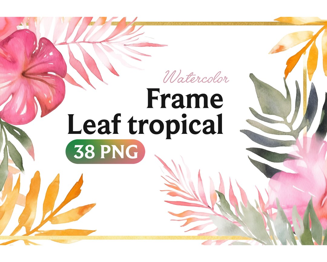 Tropical Pink and Gold Leaf Frame on White Background - Etsy