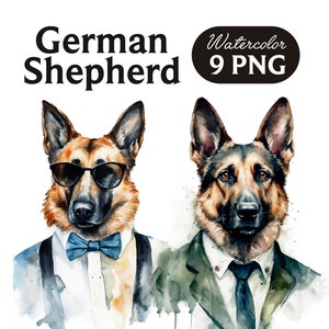 German Shepherd Clipart, Cute Dog Clipart, Dog PNG, Watercolor German Shepherd PNG, Dog Portrait, Cool Dog