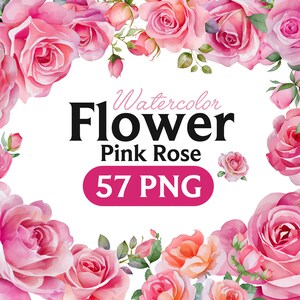 Watercolor Flower Clipart, Pink Flowers PNG, Pink Flowers Bundle Illustrations, Digital Png