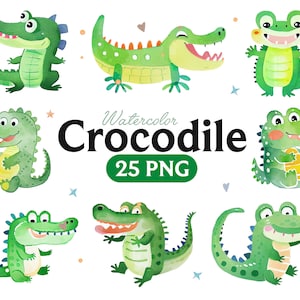 Watercolor Cute Crocodile, Crocodile clipart, Crocodile PNG, Crocodile art, Crocodile, digital Crocodile, Animal