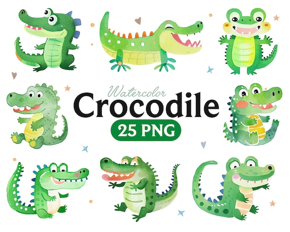 Watercolor Cute Crocodile, Crocodile clipart, Crocodile PNG, Crocodile art, Crocodile, digital Crocodile, Animal